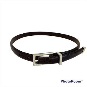 ETIENNE AIGNER Brown Croc Embossed Leather Belt SZ Small Silver Buckle